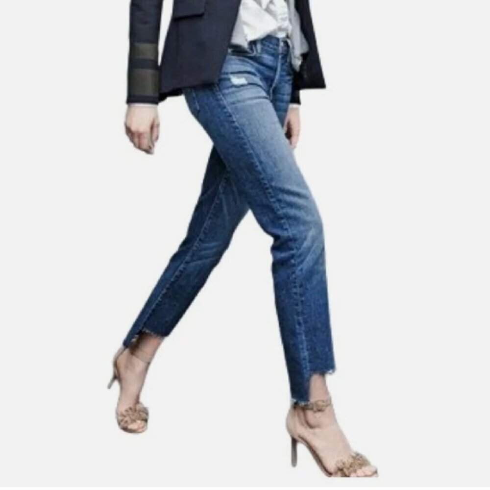 FRAME Le High Skinny Jeans – Forest Blue – Distressed – Size 25